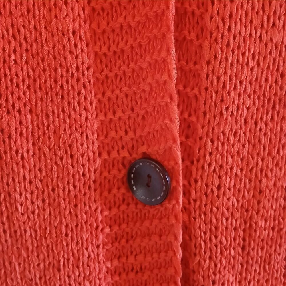 Coastal Boho Orange Chunky Loose Knit 3 Button Cardigan 3/4 Sleeves S - Picture 6 of 7